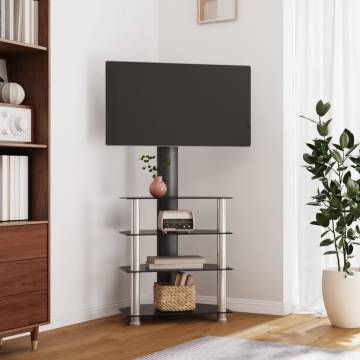 Corner TV Stand 4-Tiers for 32-70 Inch Black and Silver