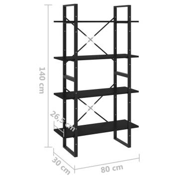 4-Tier Book Cabinet Black 80x30x140 cm Solid Pine Wood