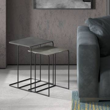 Rousseau 2 Piece Side Table Set Ospera Metal Black and Grey