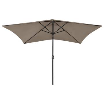 Parasol with LEDs and Steel Pole Taupe 2x3 m