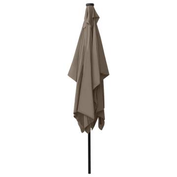 Parasol with LEDs and Steel Pole Taupe 2x3 m