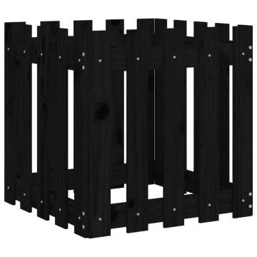 Garden Planter with Fence Design Black 50x50x50 cm Solid Wood Pine