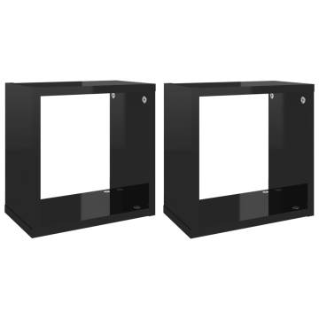 Wall Cube Shelves 2 pcs High Gloss Black 26x15x26 cm