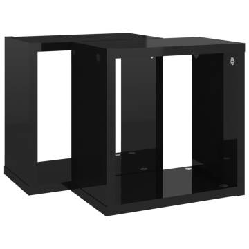 Wall Cube Shelves 2 pcs High Gloss Black 26x15x26 cm