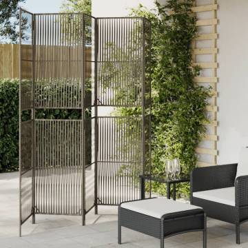 Room Divider 5 Panels Grey Poly Rattan