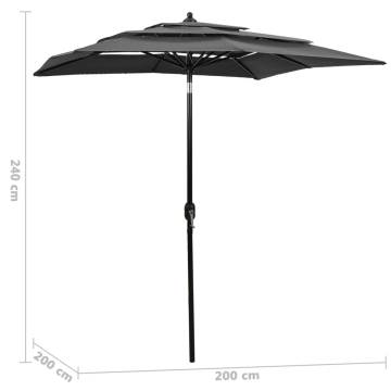 3-Tier Parasol with Aluminium Pole Anthracite 2x2 m