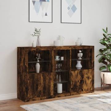 Sideboard with LED Lights Smoked Oak 162x37x100 cm