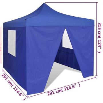 Foldable Tent 3x3 m with 4 Walls Blue