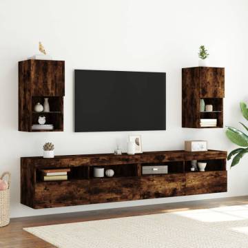 TV Cabinets with LED Lights 2 pcs Smoked Oak 30.5x30x60 cm