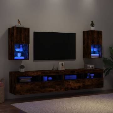 TV Cabinets with LED Lights 2 pcs Smoked Oak 30.5x30x60 cm