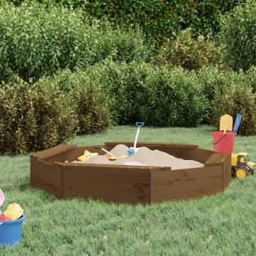 Sandbox with Seats Honey Brown Octagon Solid Wood Pine