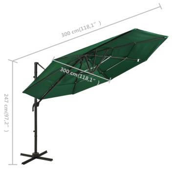 4-Tier Parasol with Aluminium Pole Green 3x3 m