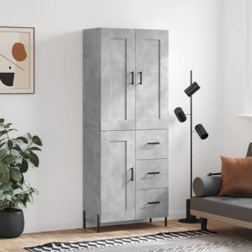 Highboard Concrete Grey 69.5x34x180 cm Engineered Wood