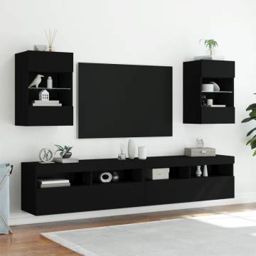 TV Wall Cabinets with LED Lights 2 pcs Black 40x30x60.5 cm