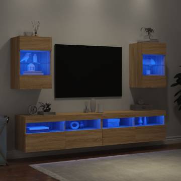 TV Wall Cabinets with LED Lights 2 pcs Sonoma Oak 40x30x60.5 cm