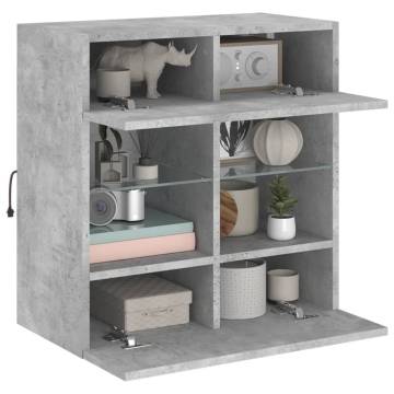 TV Wall Cabinet with LED Lights Concrete Grey 58.5x30x60.5 cm