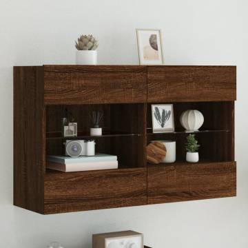 TV Wall Cabinet with LED Lights Brown Oak 98.5x30x60.5 cm