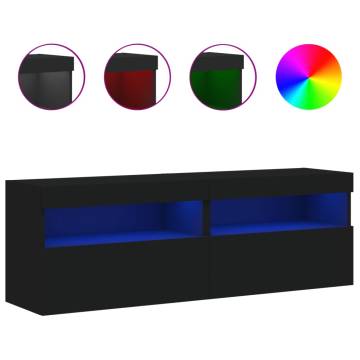 TV Wall Cabinets with LED Lights 2 pcs Black 60x30x40 cm