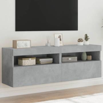 TV Wall Cabinets with LED Lights 2 pcs Concrete Grey 60x30x40 cm