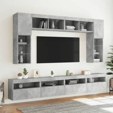 TV Wall Cabinets with LED Lights 2 pcs Concrete Grey 60x30x40 cm