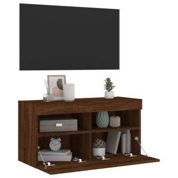 TV Wall Cabinet with LED Lights Brown Oak 80x30x40 cm