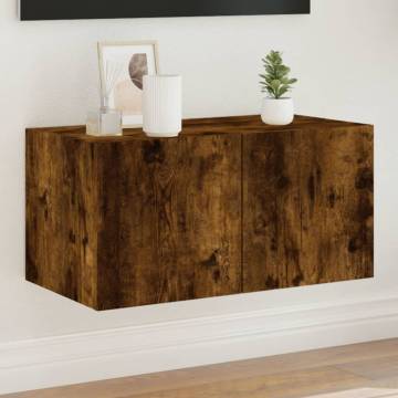 TV Wall Cabinet with LED Lights Smoked Oak 60x35x31 cm