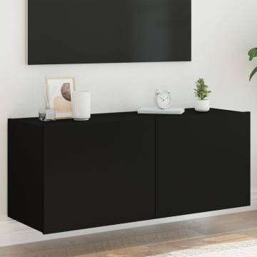 TV Wall Cabinet with LED Lights Black 100x35x41 cm