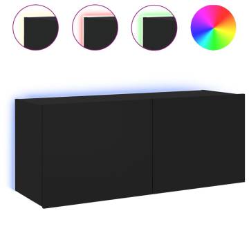 TV Wall Cabinet with LED Lights Black 100x35x41 cm