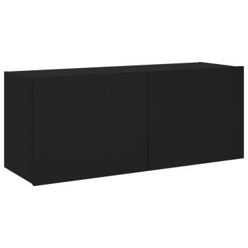 TV Wall Cabinet with LED Lights Black 100x35x41 cm