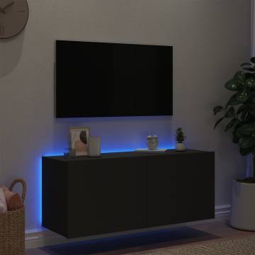 TV Wall Cabinet with LED Lights Black 100x35x41 cm