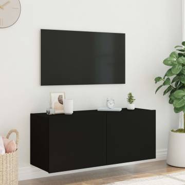 TV Wall Cabinet with LED Lights Black 100x35x41 cm