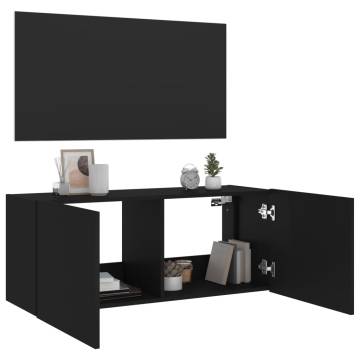 TV Wall Cabinet with LED Lights Black 100x35x41 cm