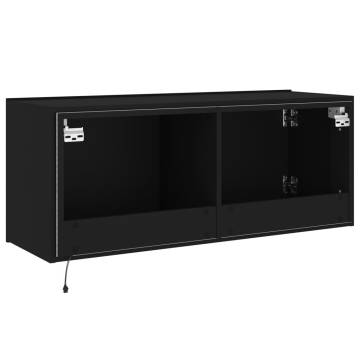 TV Wall Cabinet with LED Lights Black 100x35x41 cm