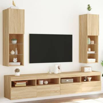 TV Cabinets with LED Lights 2 pcs Sonoma Oak 30.5x30x102 cm