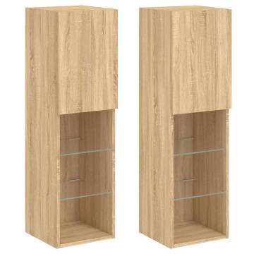 TV Cabinets with LED Lights 2 pcs Sonoma Oak 30.5x30x102 cm