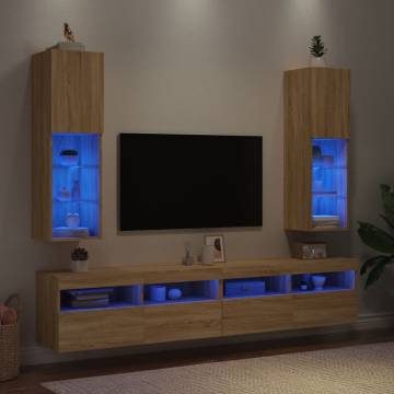 TV Cabinets with LED Lights 2 pcs Sonoma Oak 30.5x30x102 cm