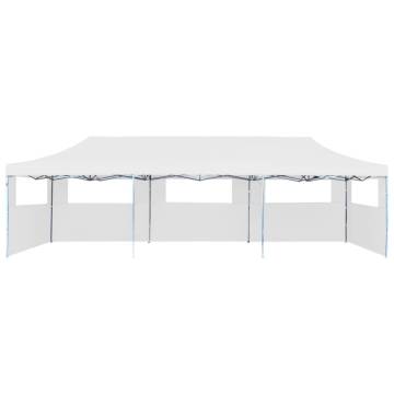 Folding Pop-up Party Tent with 5 Sidewalls 3x9 m White