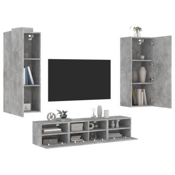 5 Piece TV Wall Units Concrete Grey Engineered Wood