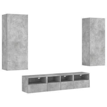 5 Piece TV Wall Units Concrete Grey Engineered Wood