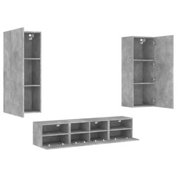 5 Piece TV Wall Units Concrete Grey Engineered Wood