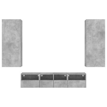 5 Piece TV Wall Units Concrete Grey Engineered Wood