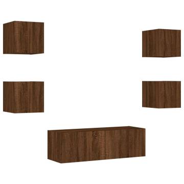 5 Piece TV Wall Cabinets with LED Lights Brown Oak