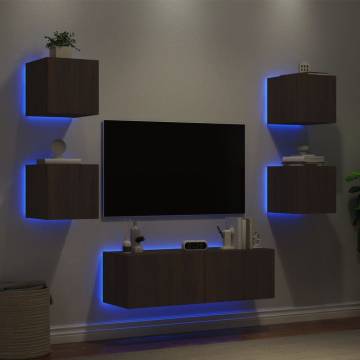 5 Piece TV Wall Cabinets with LED Lights Brown Oak