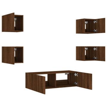 5 Piece TV Wall Cabinets with LED Lights Brown Oak