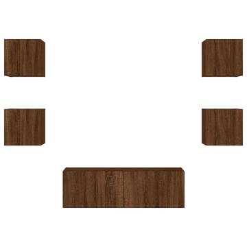 5 Piece TV Wall Cabinets with LED Lights Brown Oak