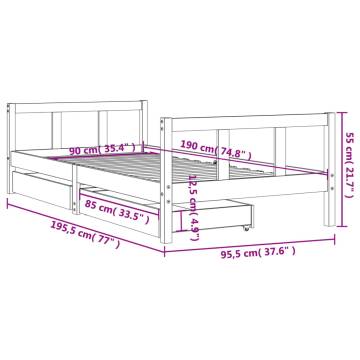 Kids Bed Frame with Drawers White 90x190 cm Solid Wood Pine