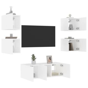 6 Piece TV Wall Units with LED White Engineered Wood