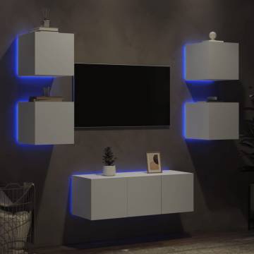 6 Piece TV Wall Units with LED White Engineered Wood