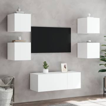 6 Piece TV Wall Units with LED White Engineered Wood