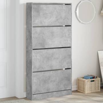 Shoe Cabinet with 4 Flip-Drawers Concrete Grey 80x21x163.5 cm